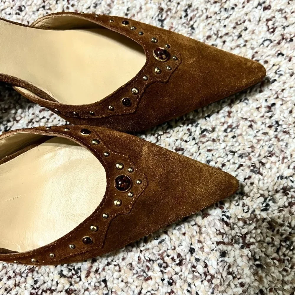 MICHAEL KORS BROWN SUEDE LEATHER
POINTY TOE STUDS PUMP SIZE WOMEN'S 7M - Picture 5 of 5